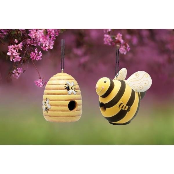 Songbird ESSENTIALS Bird House, 5 in W, 5 in D, 6-1/2 in H, Bee Hive Gord-O, Wood, Brown