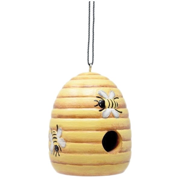 Songbird ESSENTIALS Bird House, 5 in W, 5 in D, 6-1/2 in H, Bee Hive Gord-O, Wood, Brown