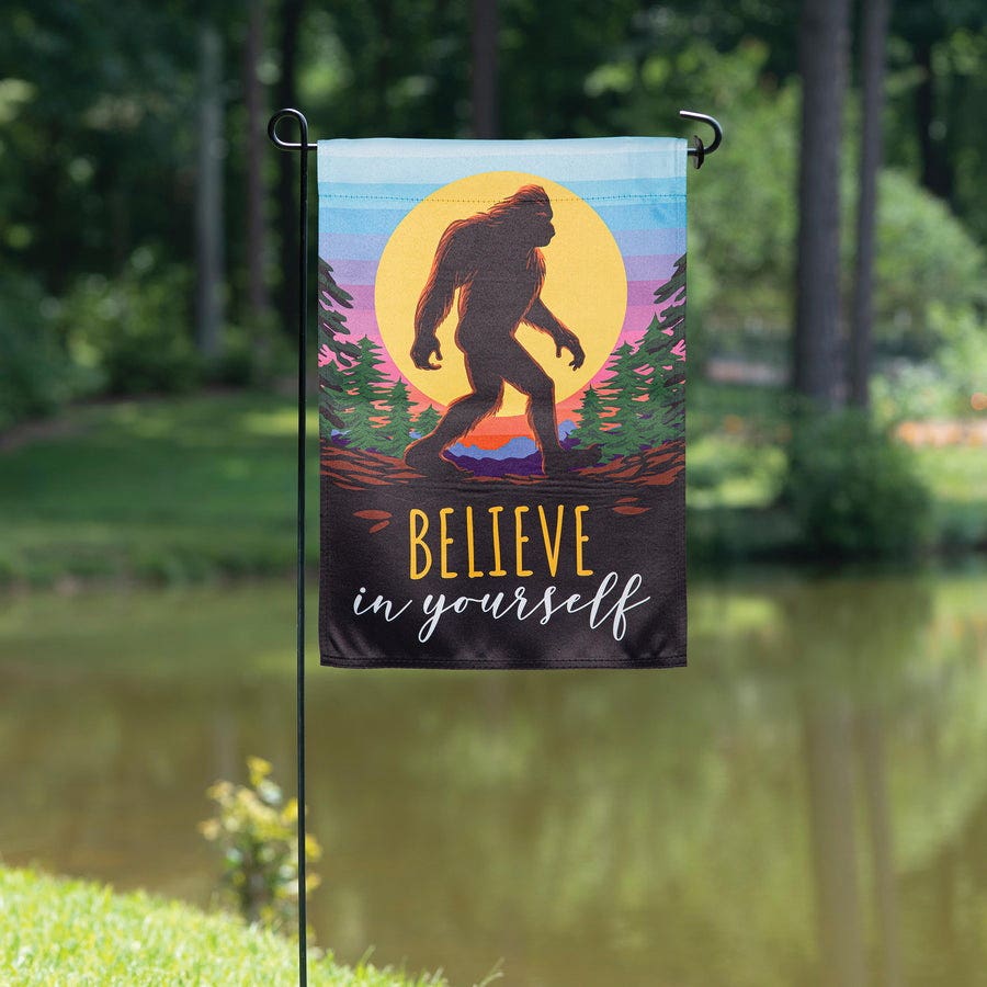 Evergreen Flag 14S12992 Garden Flag, 18 in L, 12-1/2 in W, Bigfoot, Believe In Yourself, rPET/Suede