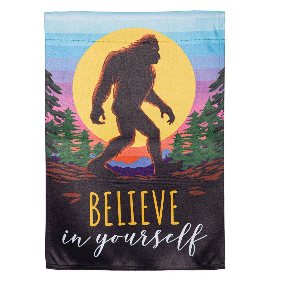 Evergreen Flag 14S12992 Garden Flag, 18 in L, 12-1/2 in W, Bigfoot, Believe In Yourself, rPET/Suede