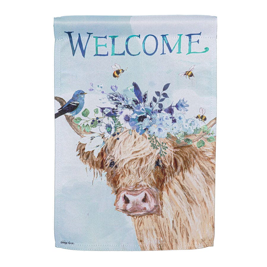 Evergreen Flag 14S12820 Garden Flag, 18 in L, 12-1/2 in W, Floral Cow, rPET/Suede