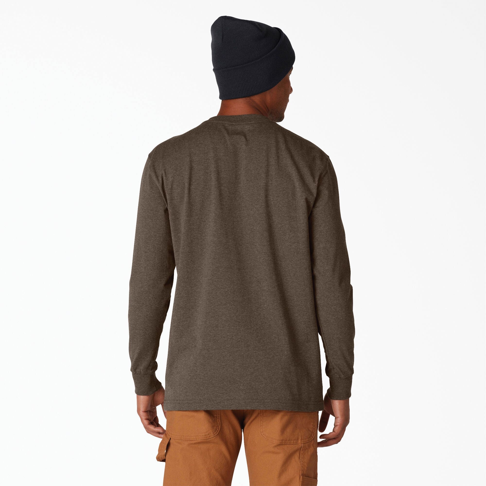 Dickies Men's Heavyweight Heathered Long Sleeve Pocket T-Shirt, Dark Denim Heather, 2XL