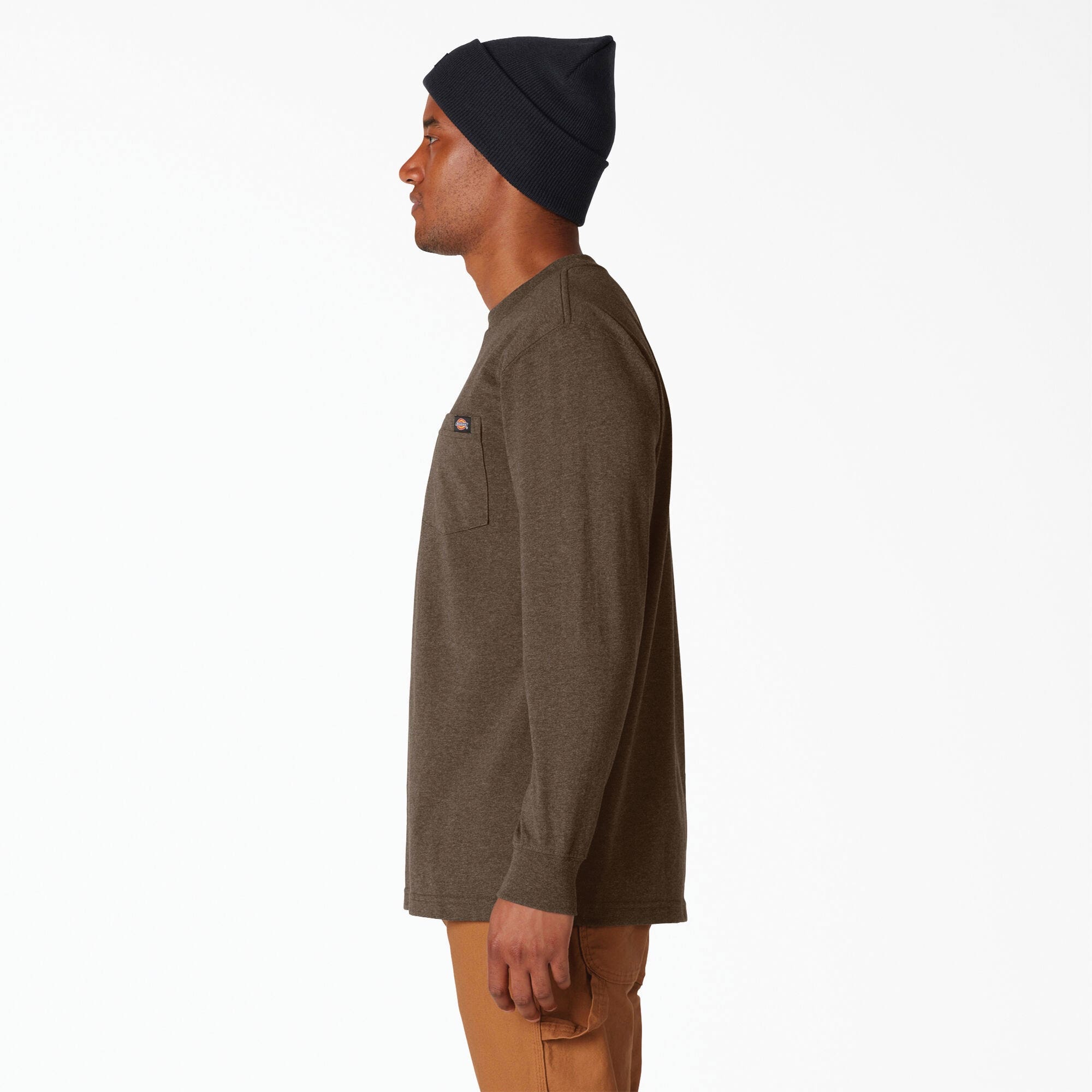 Dickies Men's Heavyweight Heathered Long Sleeve Pocket T-Shirt, Chocolate Heather, 2XL