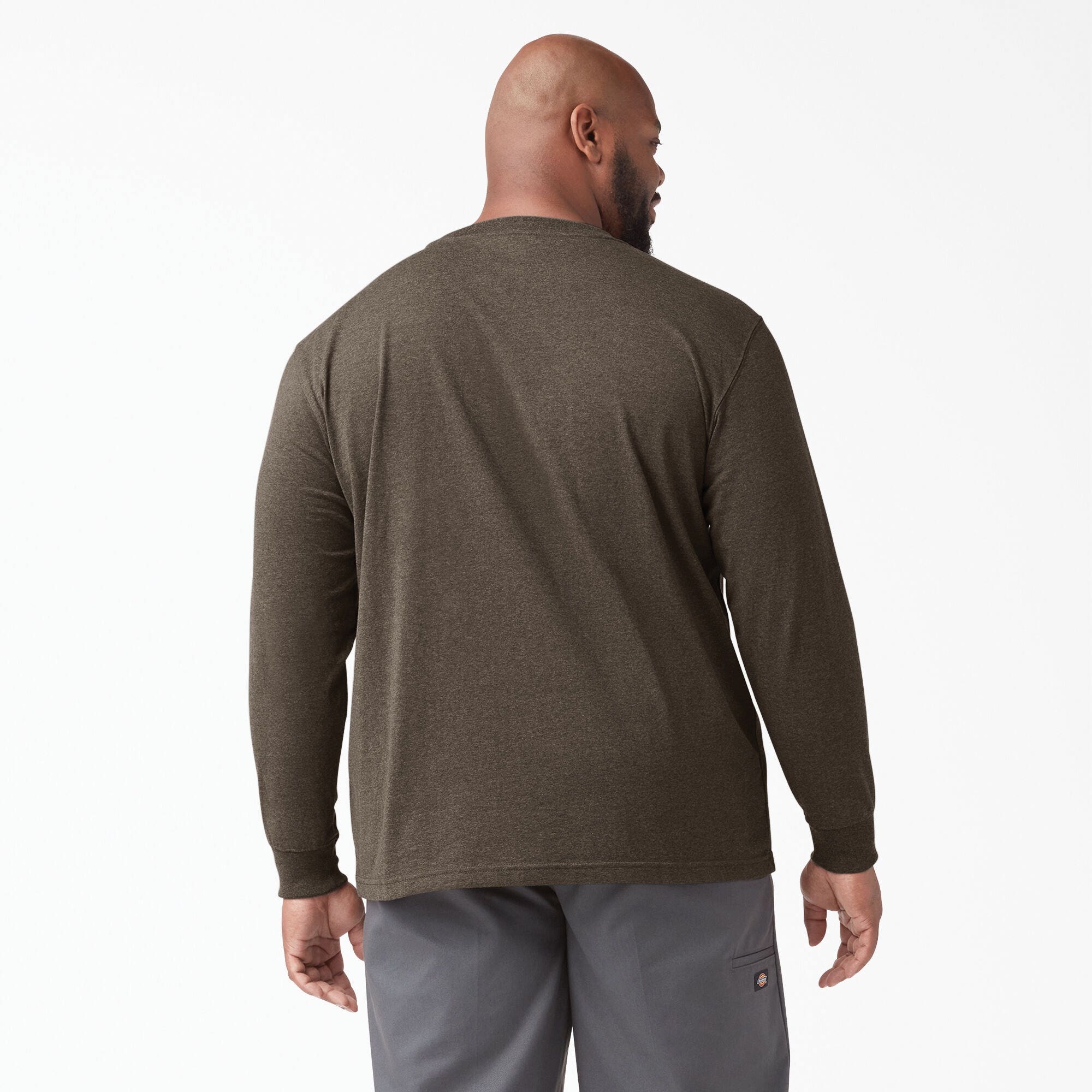 Dickies Men's Heavyweight Heathered Long Sleeve Pocket T-Shirt, Chocolate Heather, 2XL