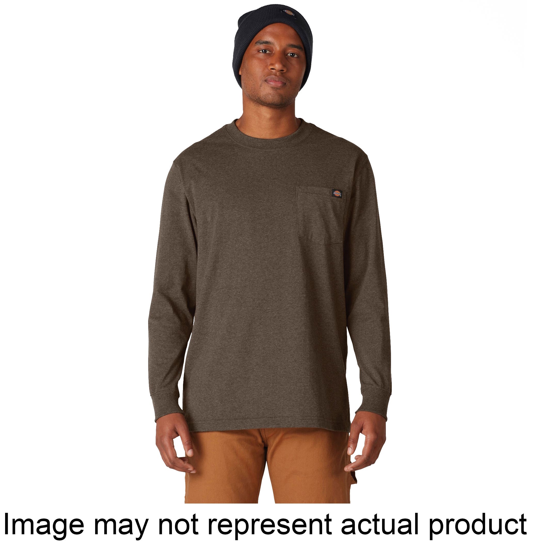 Dickies Men's Heavyweight Heathered Long Sleeve Pocket T-Shirt, Chocolate Heather, M