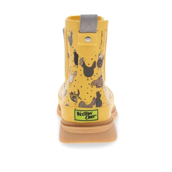 Western Chief Chelsea Rain Boots, 9, Hen Frenzy, Yellow, Rubber
