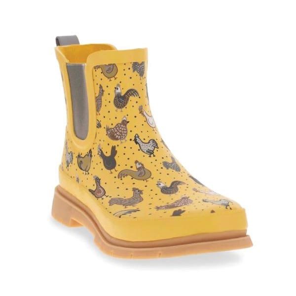 Western Chief Chelsea Rain Boots, 7, Hen Frenzy, Yellow, Rubber