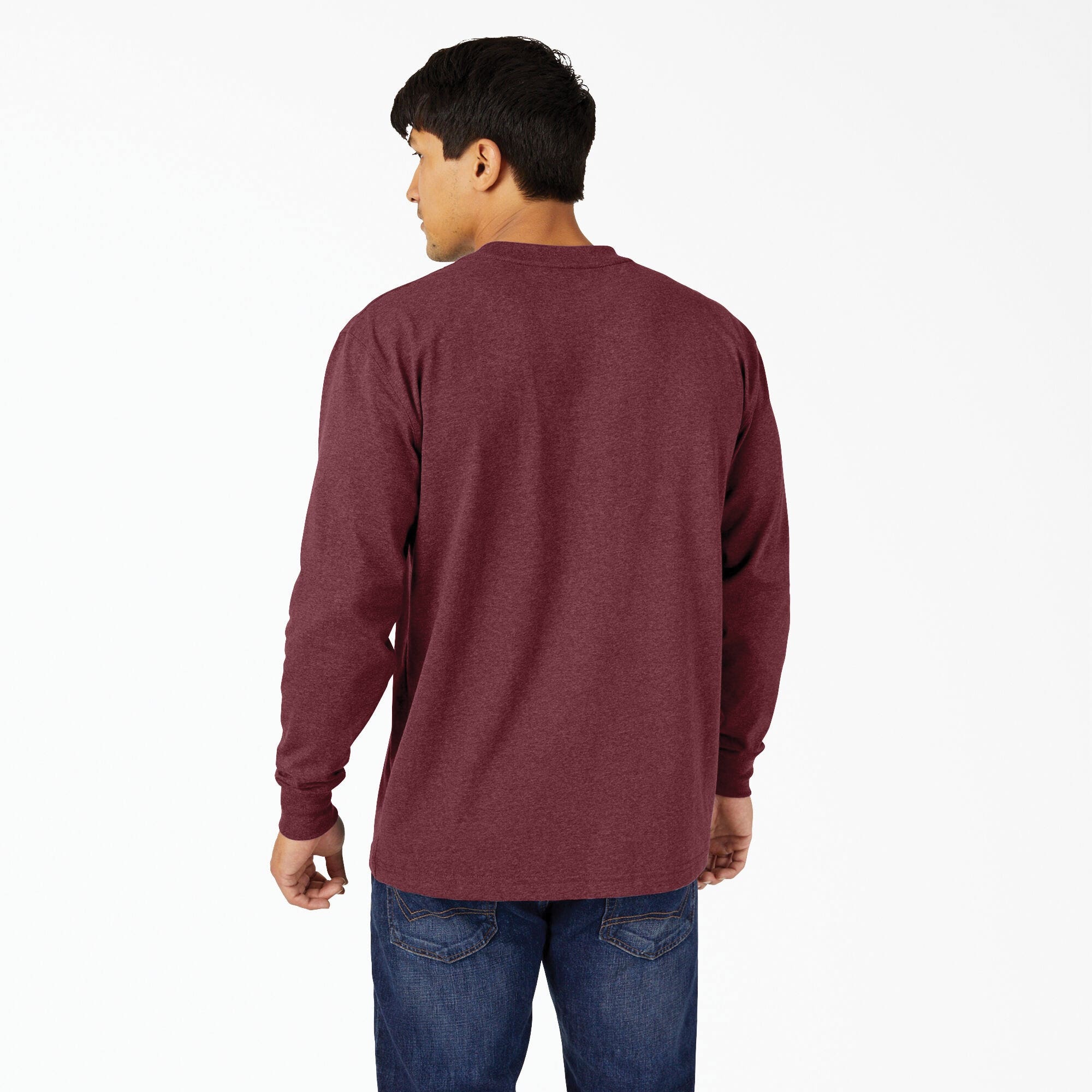 Dickies Men's Heavyweight Heathered Long Sleeve Pocket T-Shirt, Burgundy Heather, 2XLT