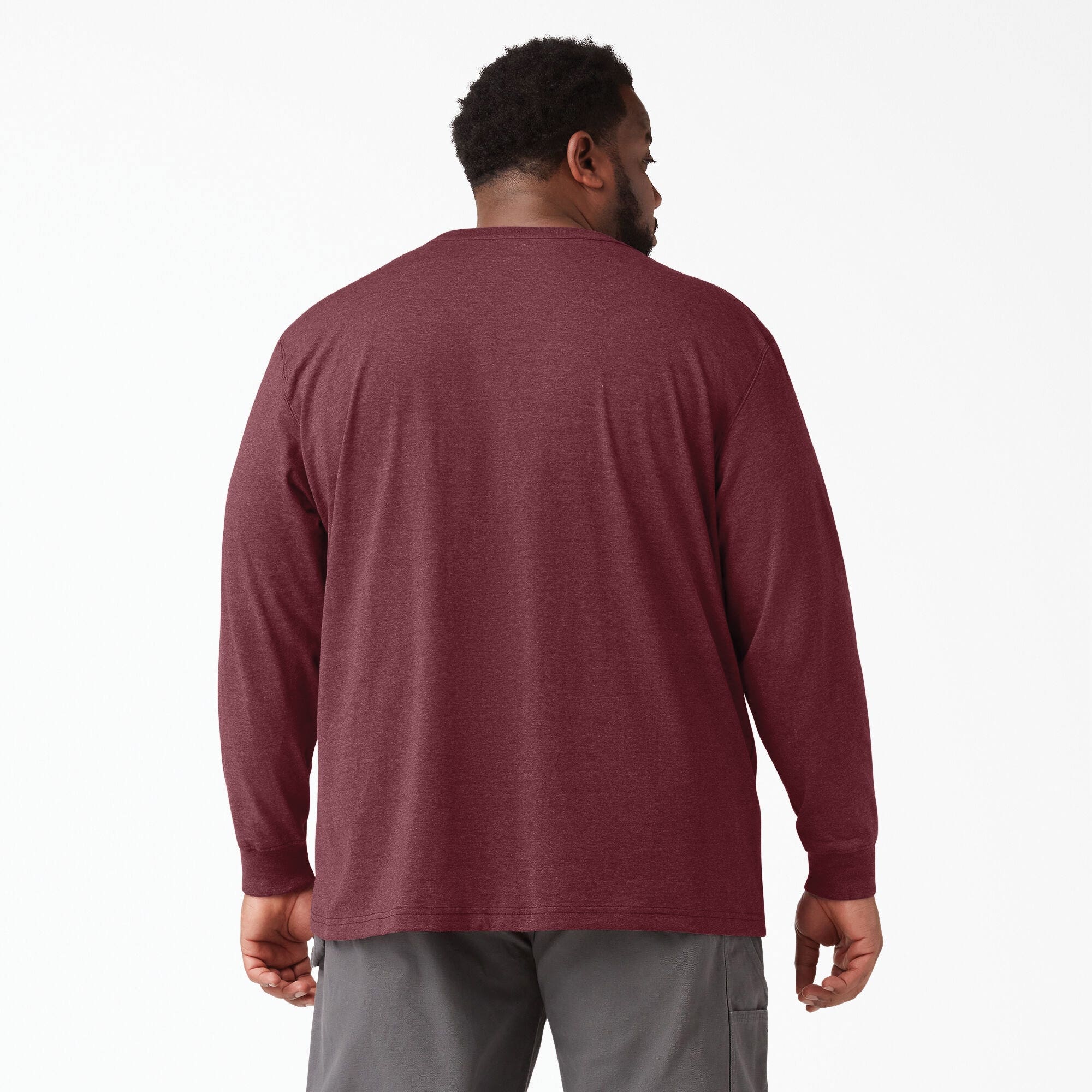 Dickies Men's Heavyweight Heathered Long Sleeve Pocket T-Shirt, Burgundy Heather, 2XLT