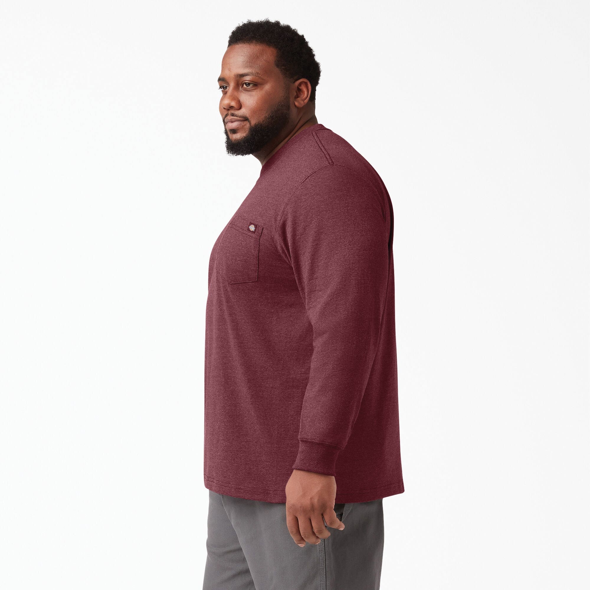 Dickies Men's Heavyweight Heathered Long Sleeve Pocket T-Shirt, Burgundy Heather, 2XLT