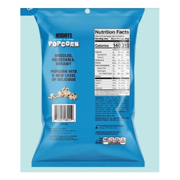 Hershey's Popcorn, Cookies and Cream, 2.25 oz Bag