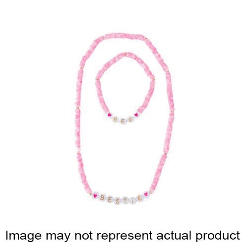 Great Pretenders Necklace and Bracelet Set, Bestie, Heart, Beads, Pink