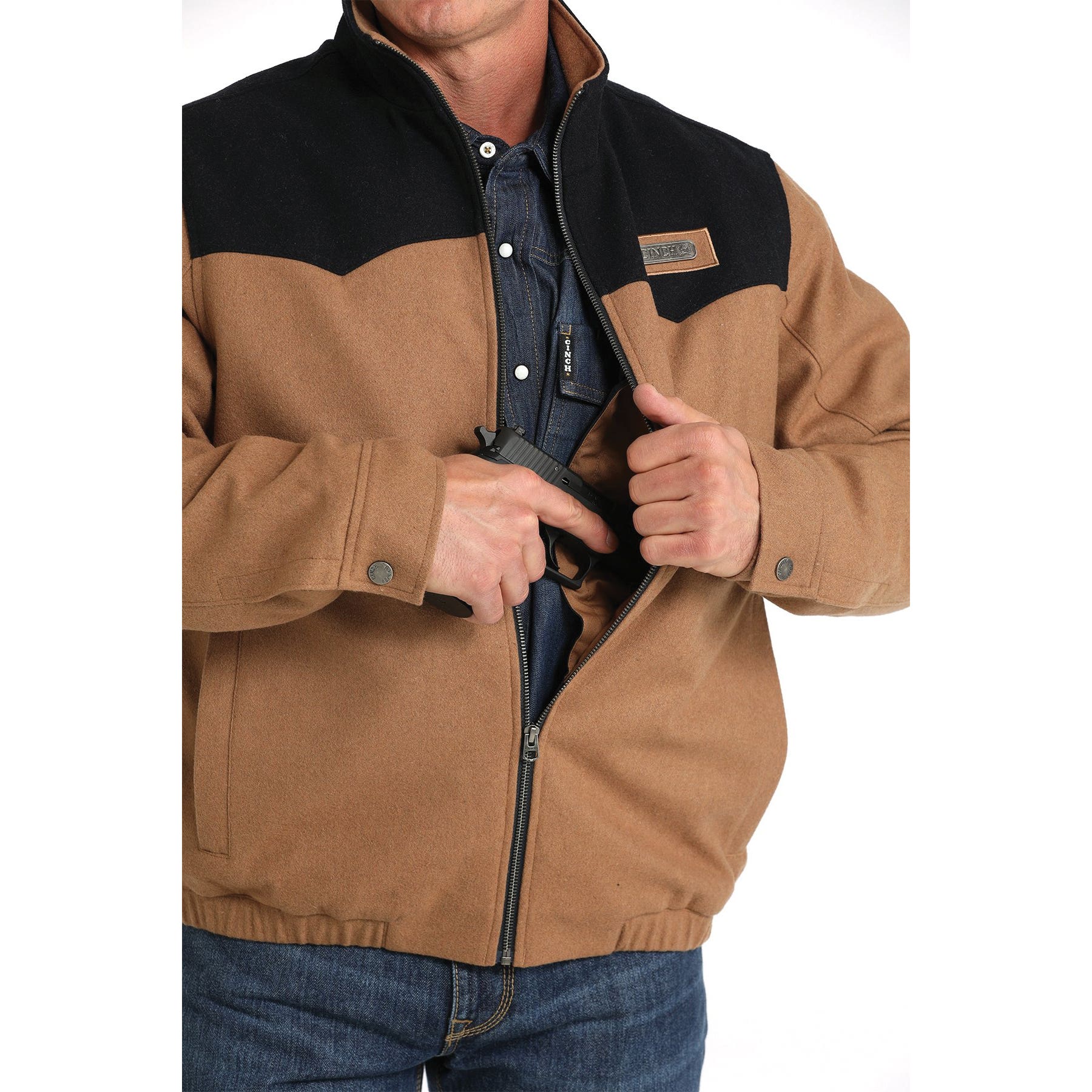Cinch Men's Concealed Carry Western Jacket, L, Polyester/Wool, Brown