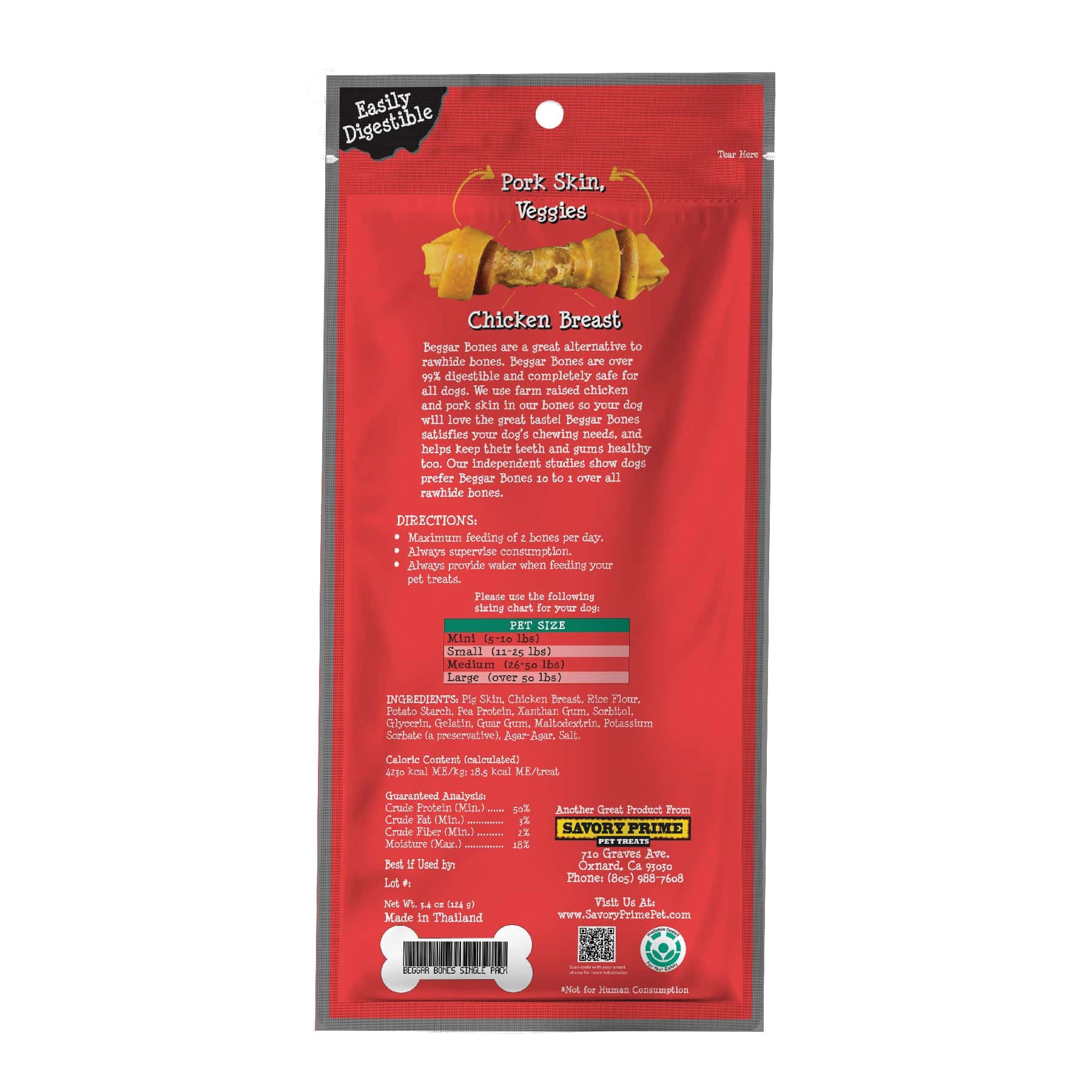 Savory Prime Beggar Bone Series Wrap, 5 in, Chicken and Veggie, L, 3.4 oz