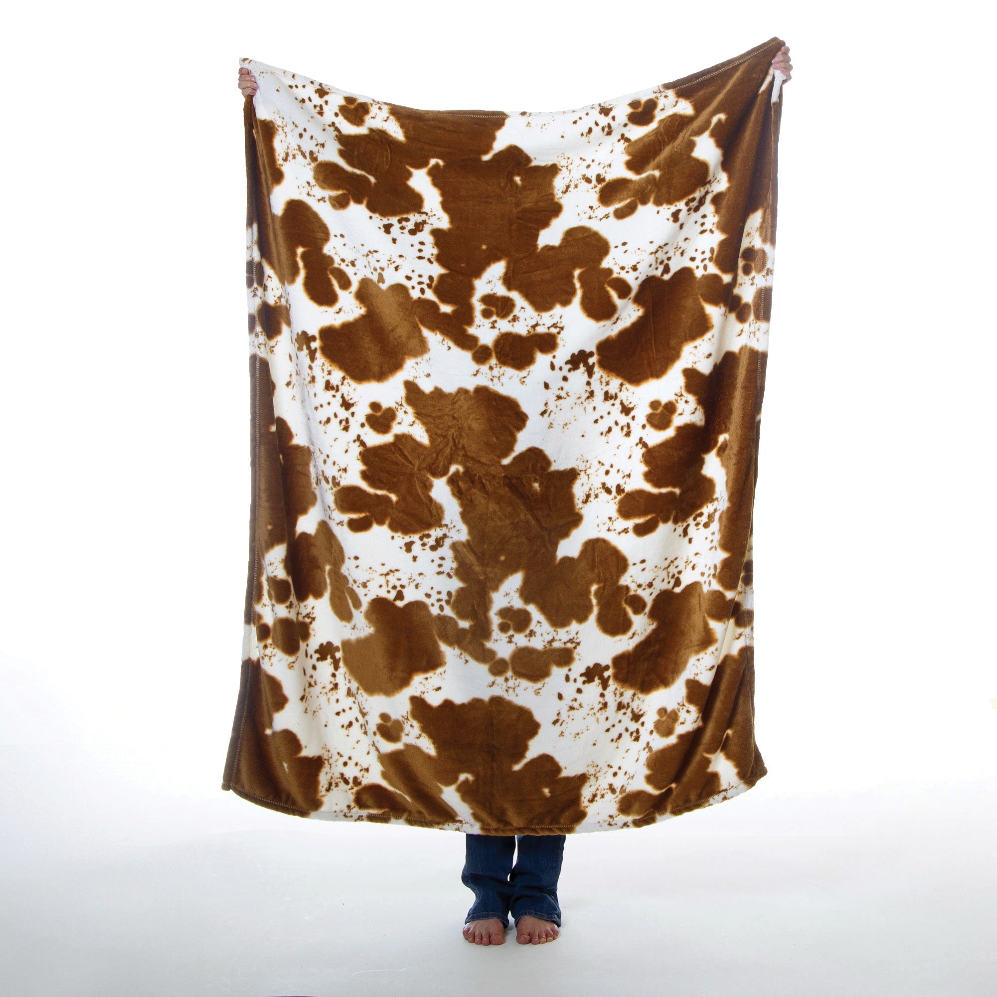 Carstens Brown Cow Hide Travel Blanket, 60 in L, 50 in W, Plush