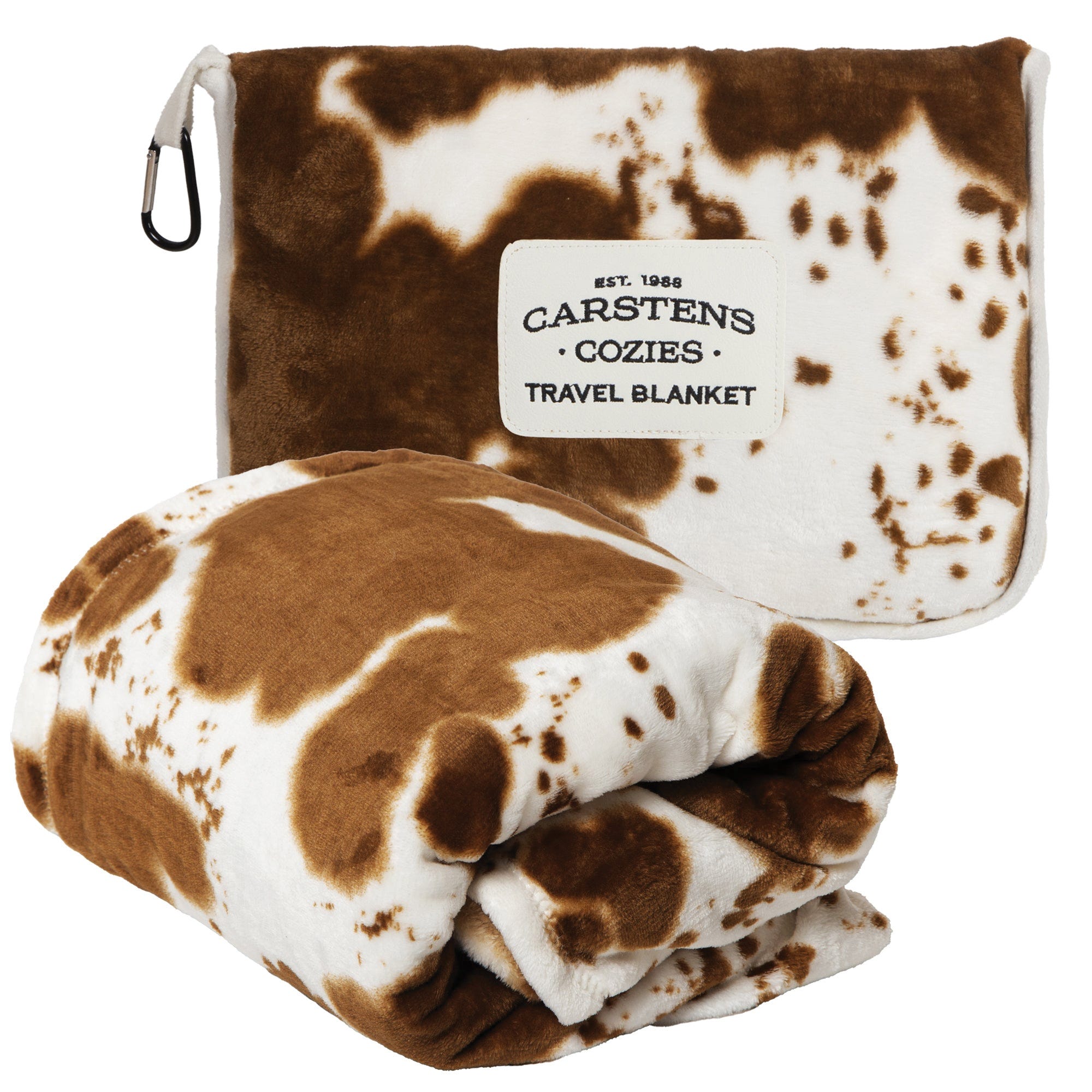 Carstens Brown Cow Hide Travel Blanket, 60 in L, 50 in W, Plush