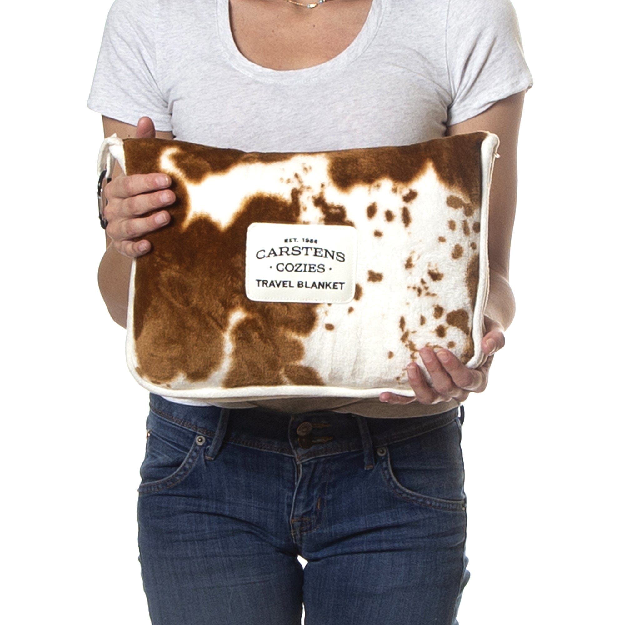 Carstens Brown Cow Hide Travel Blanket, 60 in L, 50 in W, Plush