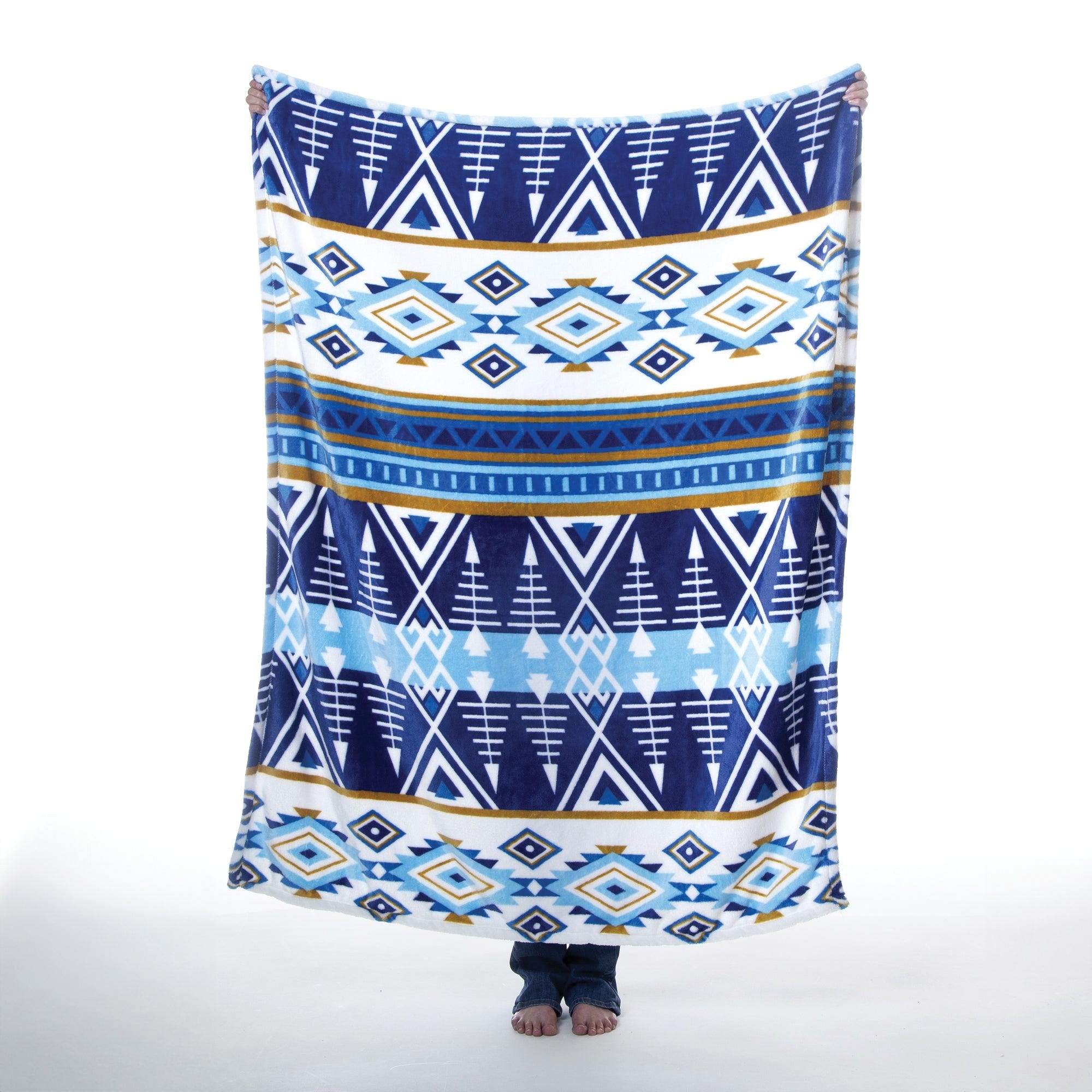 Carstens Blue and Yellow Aztec Pattern Travel Blanket, 60 in L, 50 in W, Plush