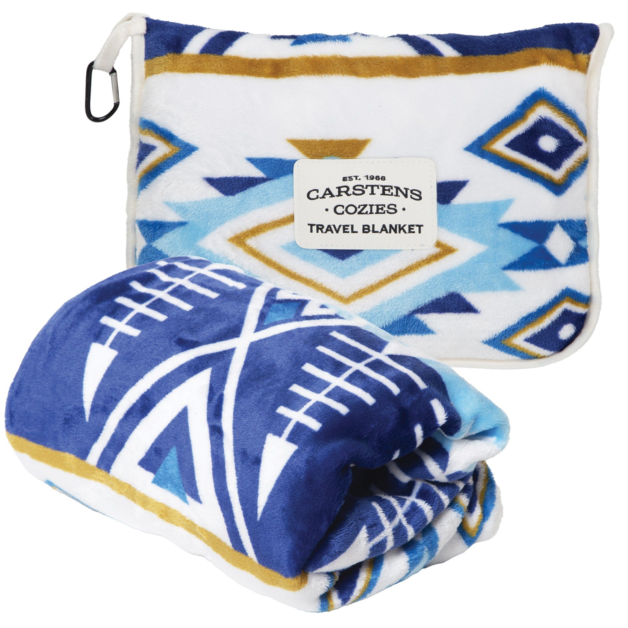 Carstens Blue and Yellow Aztec Pattern Travel Blanket, 60 in L, 50 in W, Plush