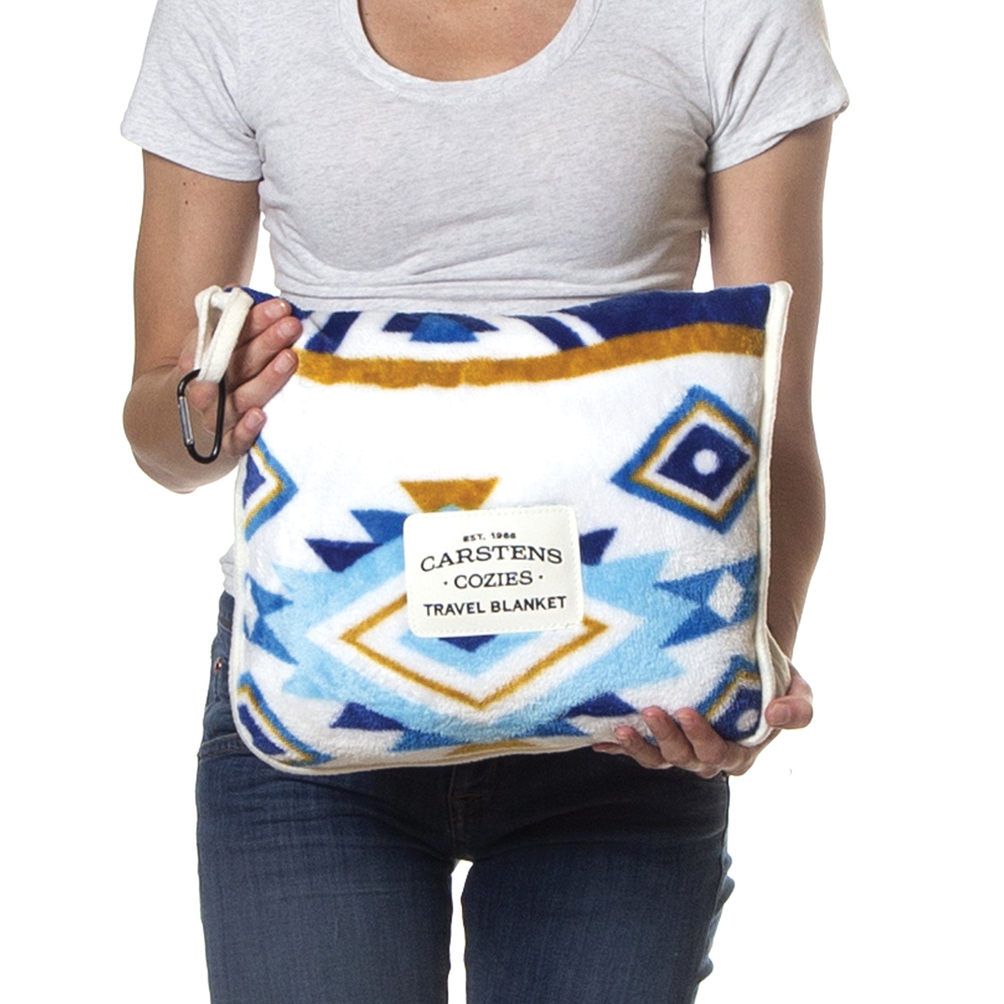 Carstens Blue and Yellow Aztec Pattern Travel Blanket, 60 in L, 50 in W, Plush