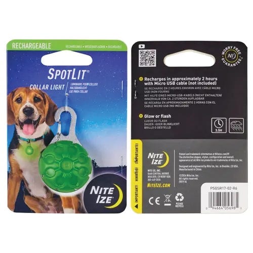 Nite Ize SpotLit PSGSR17-02-R6 Rechargeable Light, Stainless Steel, Green, For: Collars and Harnesses