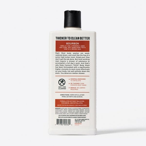 Duke Cannon Body Wash, Bourbon, 18 oz