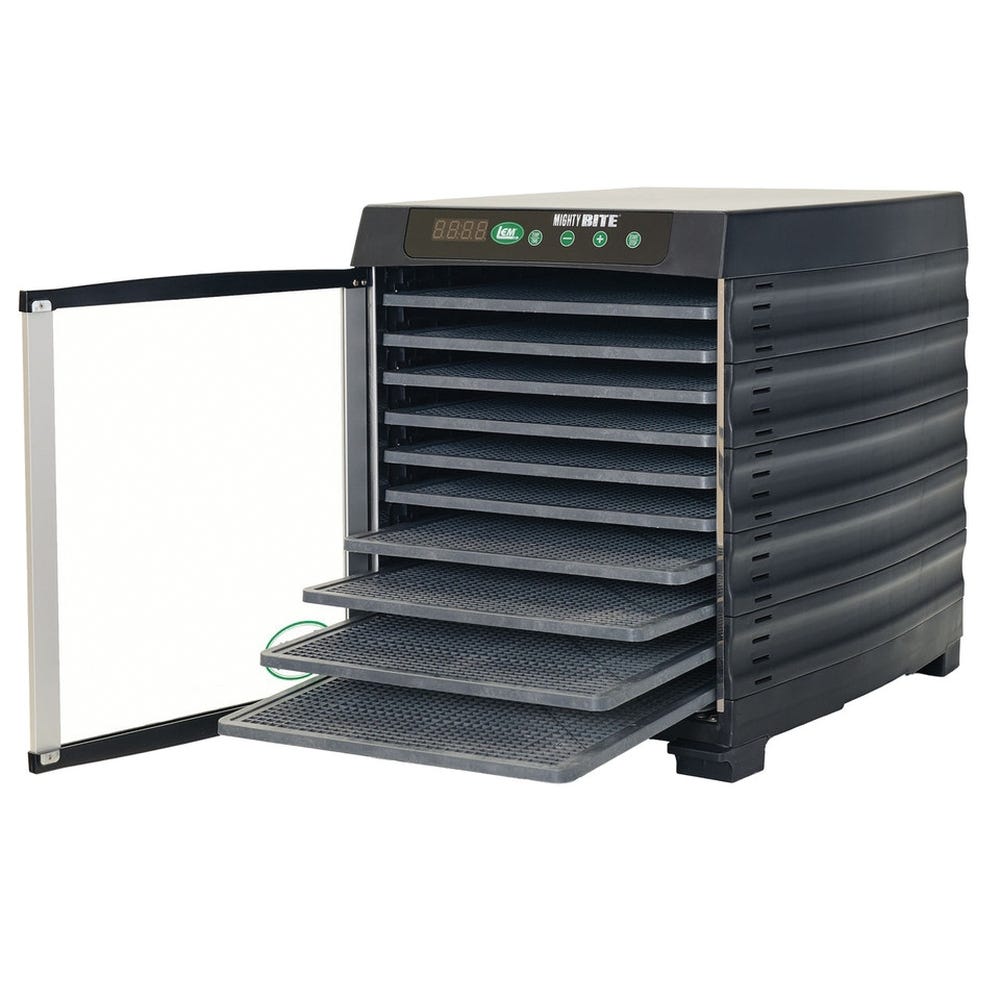 LEM MightyBite Dehydrator, 800 W, 10-Tray, ABS/Polypropylene, Black/Silver, 14.65 in L x 11.7 in W Tray