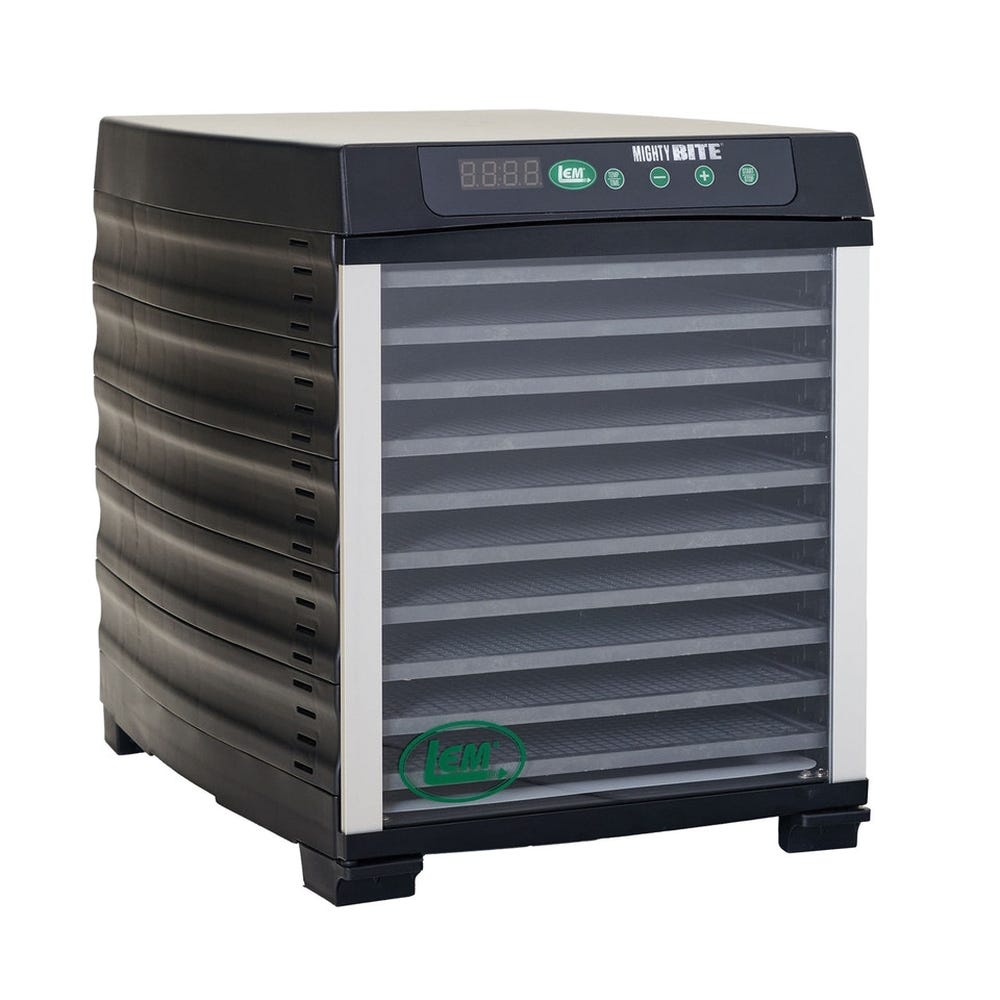 LEM MightyBite Dehydrator, 800 W, 10-Tray, ABS/Polypropylene, Black/Silver, 14.65 in L x 11.7 in W Tray