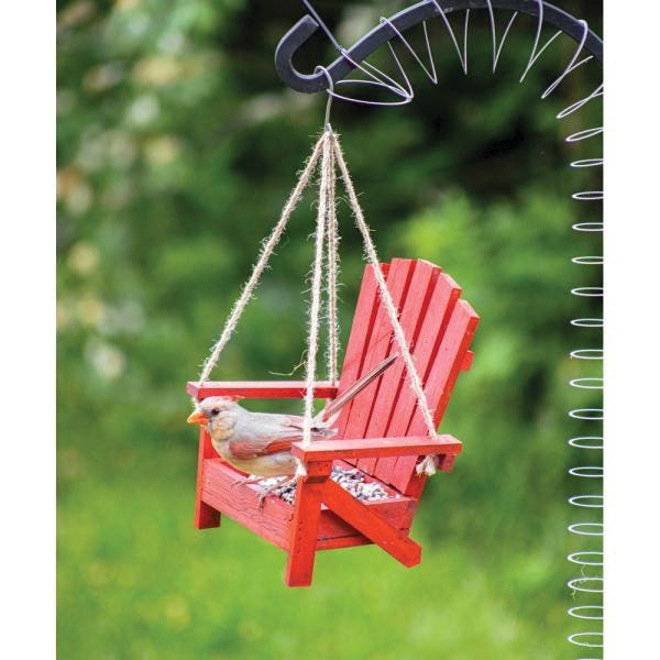 Songbird ESSENTIALS Adirondack Chair Feeder, 0.5 lb, Steel/Wood, Red