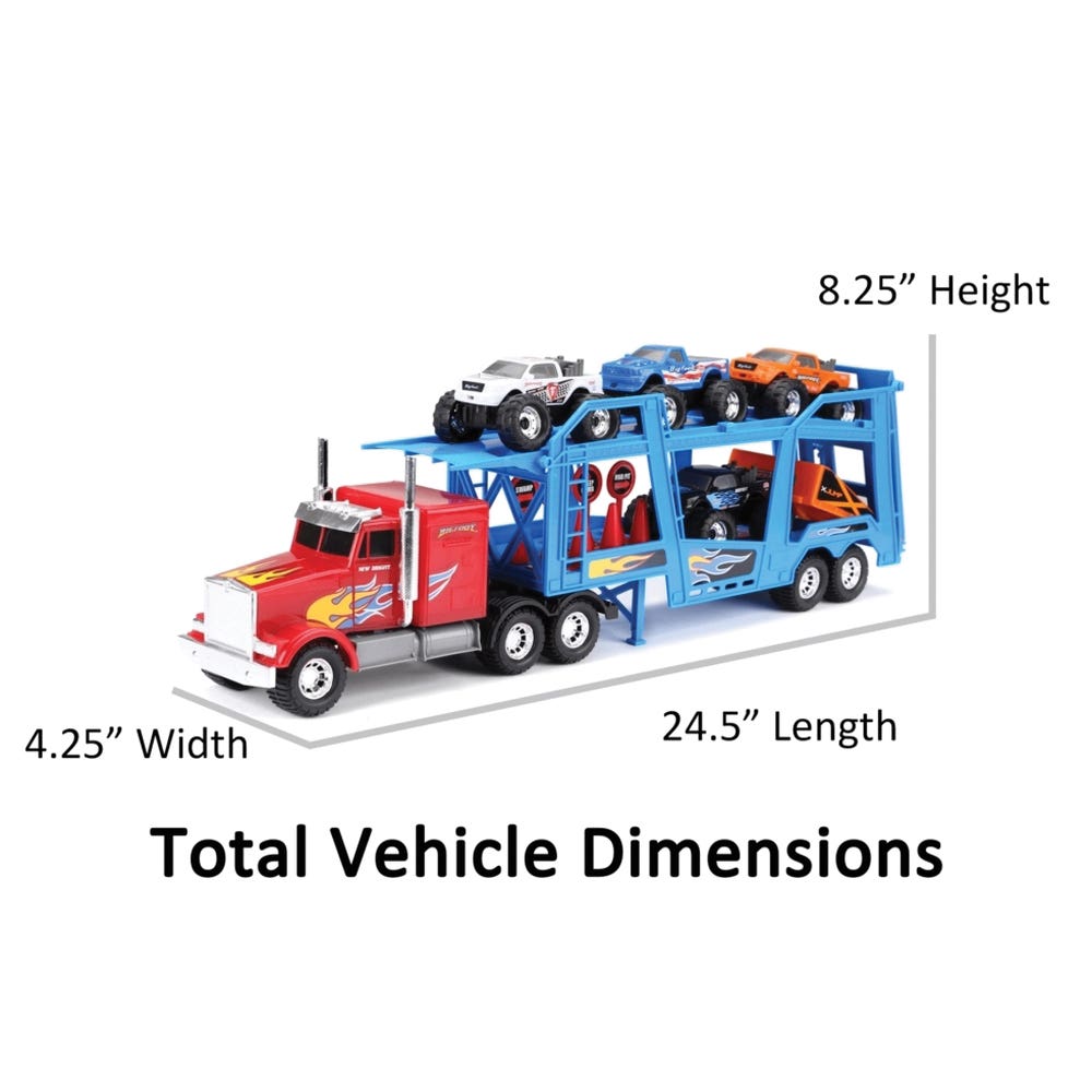 New Bright Freewheeling Truck Hauler Toy Car with Bigfoot Truck, 4 years and Up