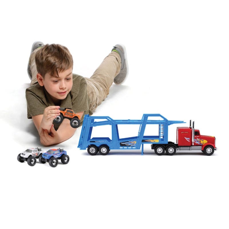 New Bright Freewheeling Truck Hauler Toy Car with Bigfoot Truck, 4 years and Up