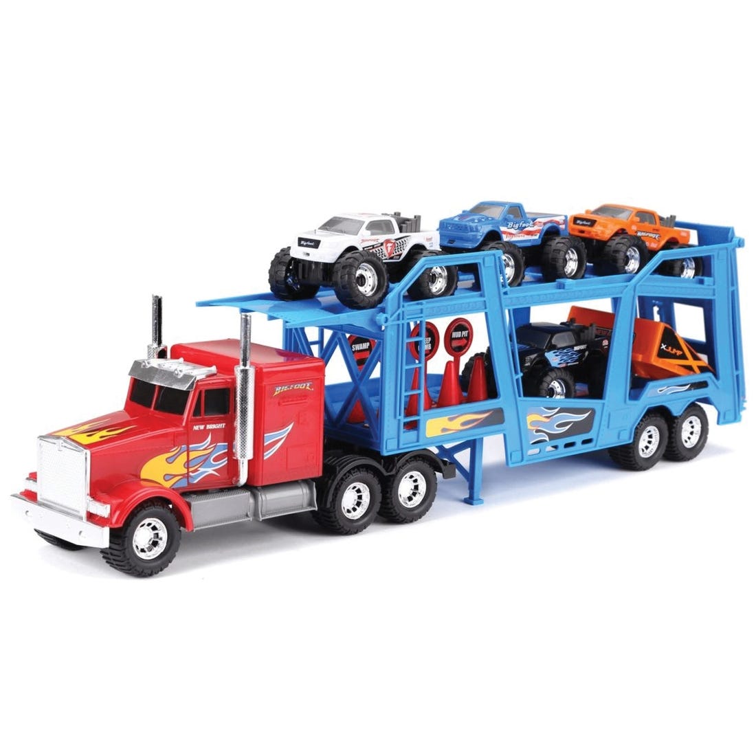 New Bright Freewheeling Truck Hauler Toy Car with Bigfoot Truck, 4 years and Up