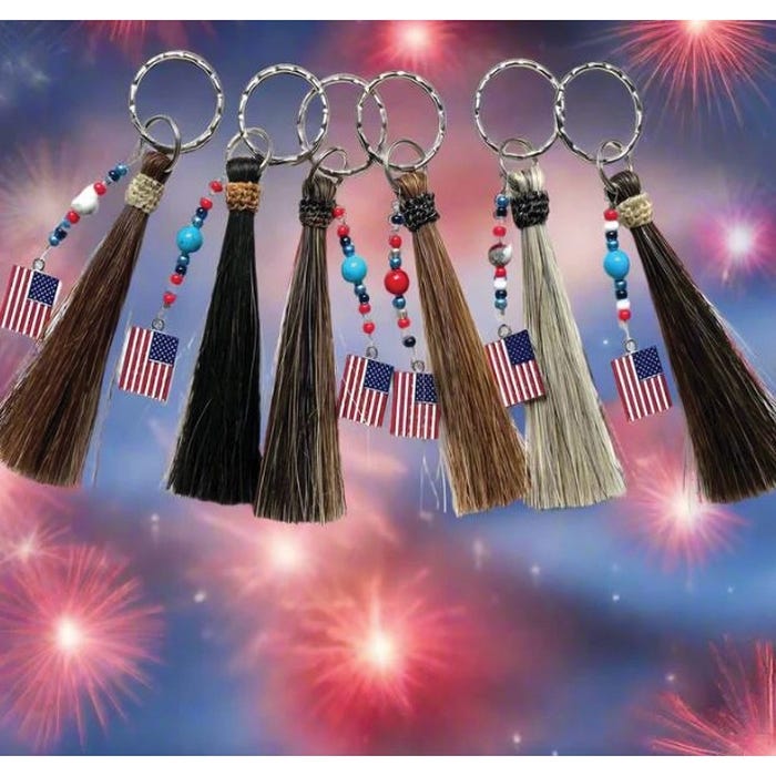 Cowboy Collectibles Freedom Key Chain, Authentic Horse Hair and American Flag, 1 in Ring