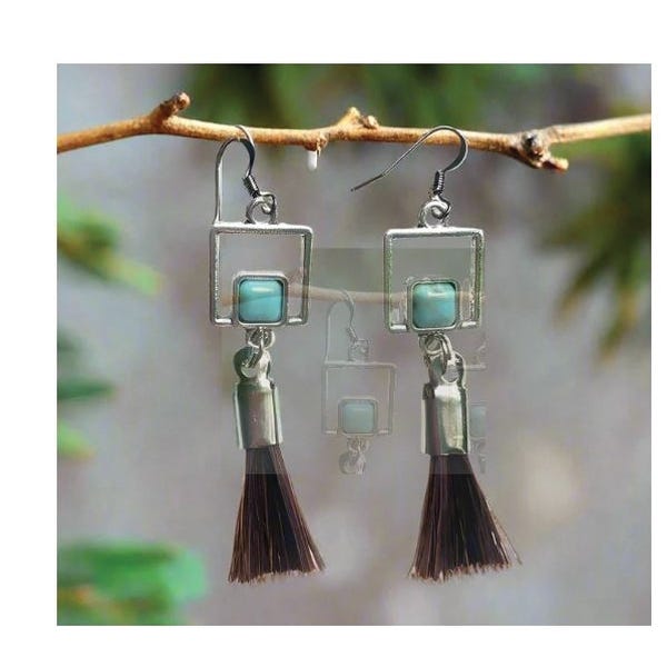 Cowboy Collectibles Bonita Earrings, Turquoise, Horse Hair