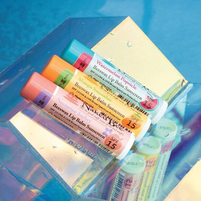 The Naked Bee Tropical Oasis Lip Balm Trio, Mango Smoothie, Watermelon Popsicle, Nectarine Sorbet