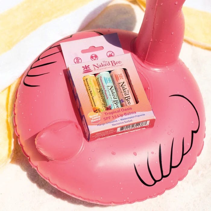 The Naked Bee Tropical Oasis Lip Balm Trio, Mango Smoothie, Watermelon Popsicle, Nectarine Sorbet