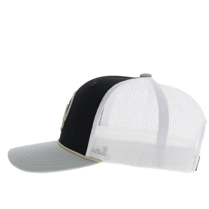 Hooey Strap Series Roughy Hat, Gold/Gray Circle Patch, Men's, One-Size, Black/White