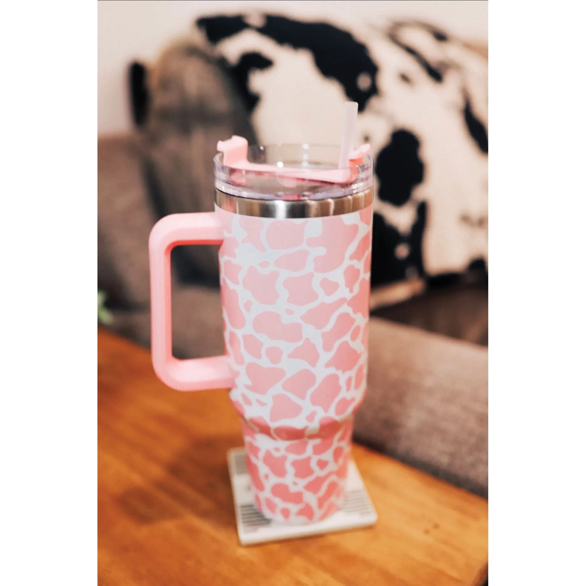 MidWestern Merch TMBLR005 Tumbler with Handle, 40 oz, Pink Cowhide