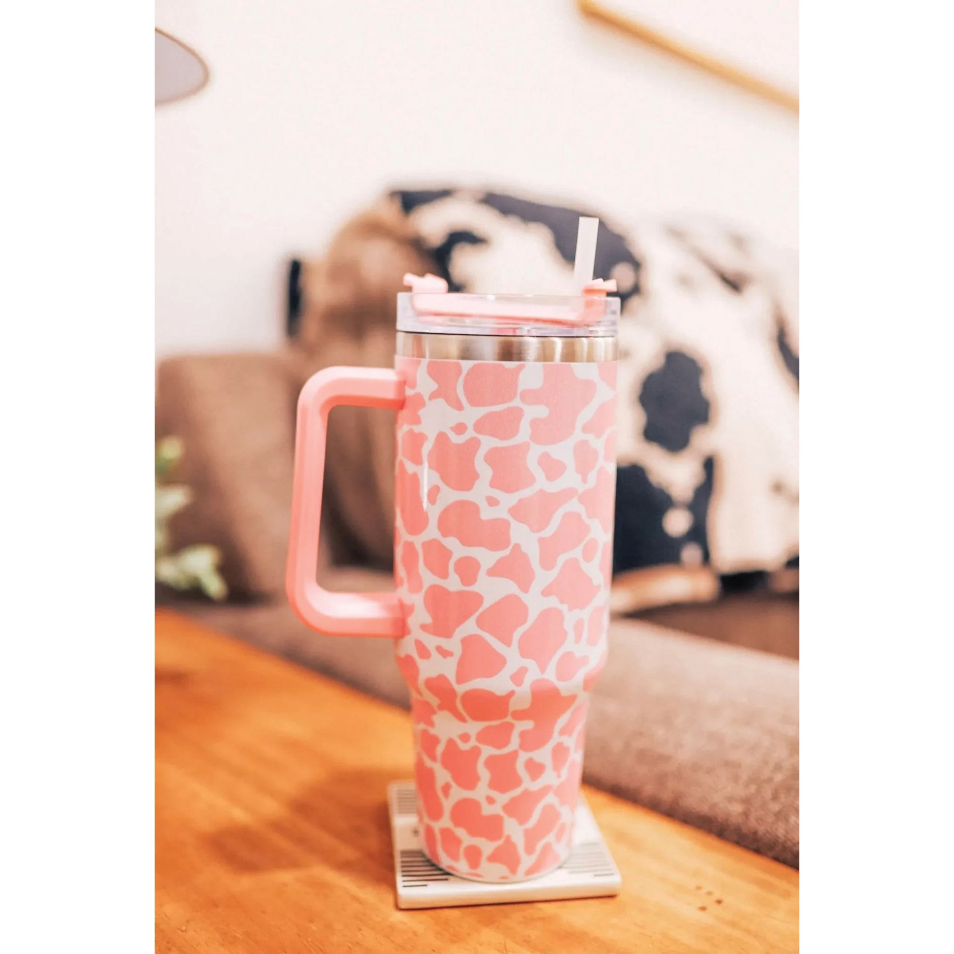 MidWestern Merch TMBLR005 Tumbler with Handle, 40 oz, Pink Cowhide