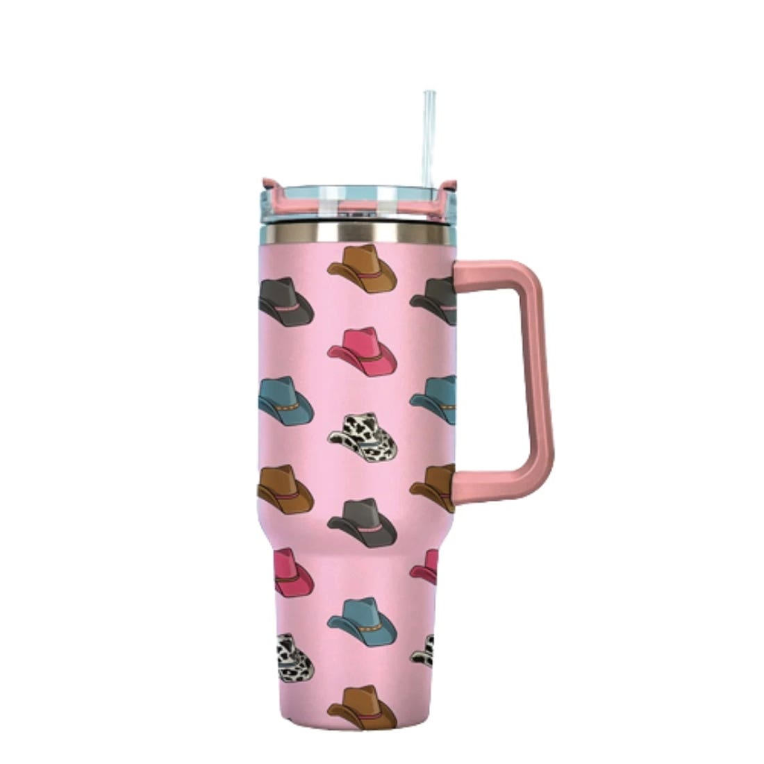 MidWestern Merch TMBLR006 Tumbler with Handle, 40 oz, Pink Cowboy Hat