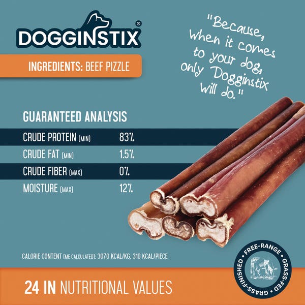 Dogginstix BS24IND Natural Dog Chew and Treat, Cane Bully Stick, 3.4 oz