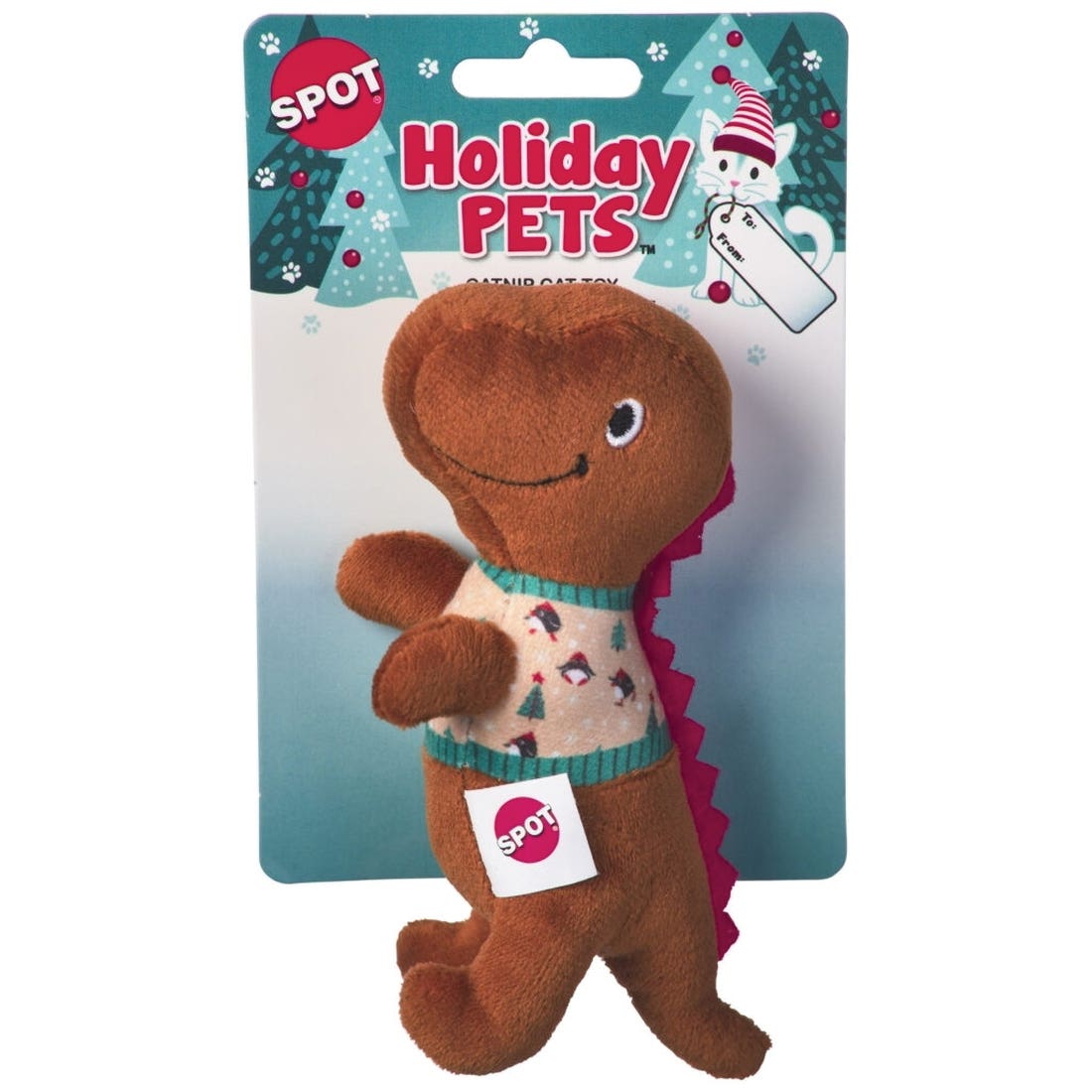 Spot 52220 Cat Toy, 6 in, Holiday Dinosaur, Assorted