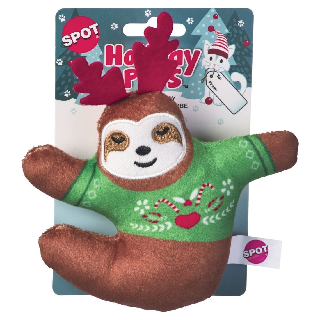 Spot 52219 Cat Toy, 5 in, Holiday Sloths, Assorted