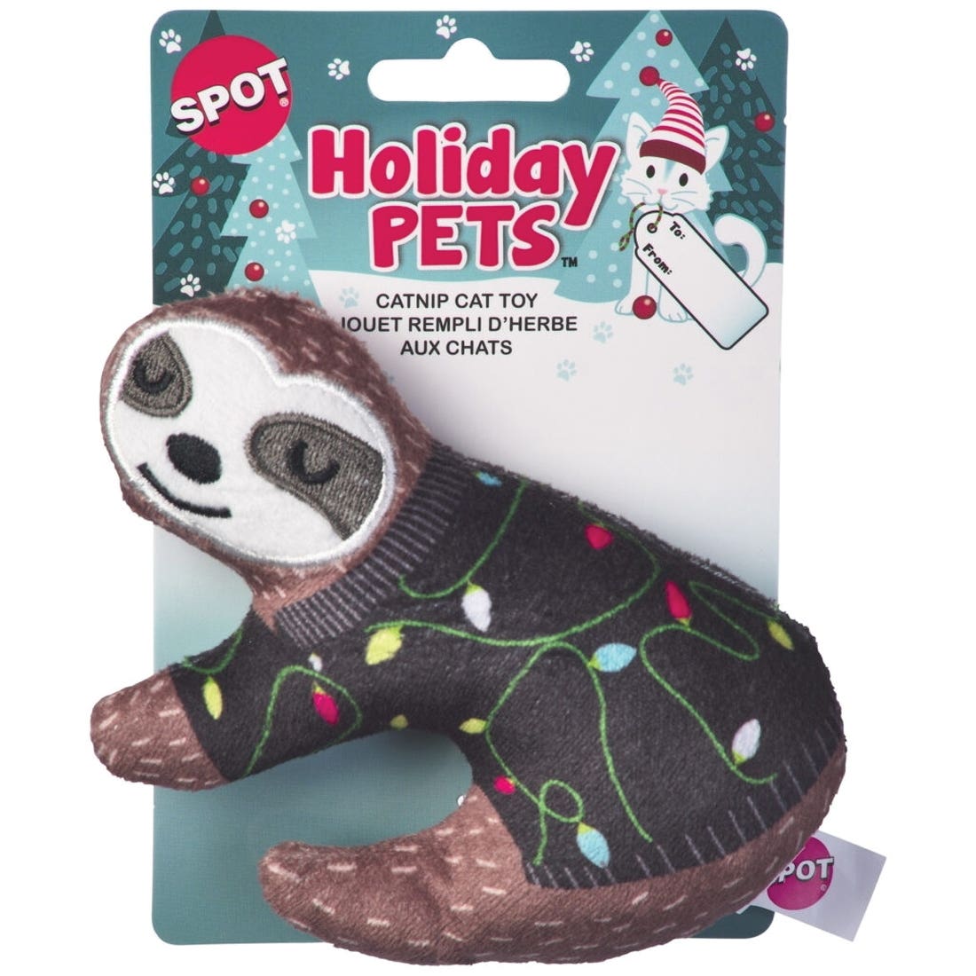 Spot 52219 Cat Toy, 5 in, Holiday Sloths, Assorted