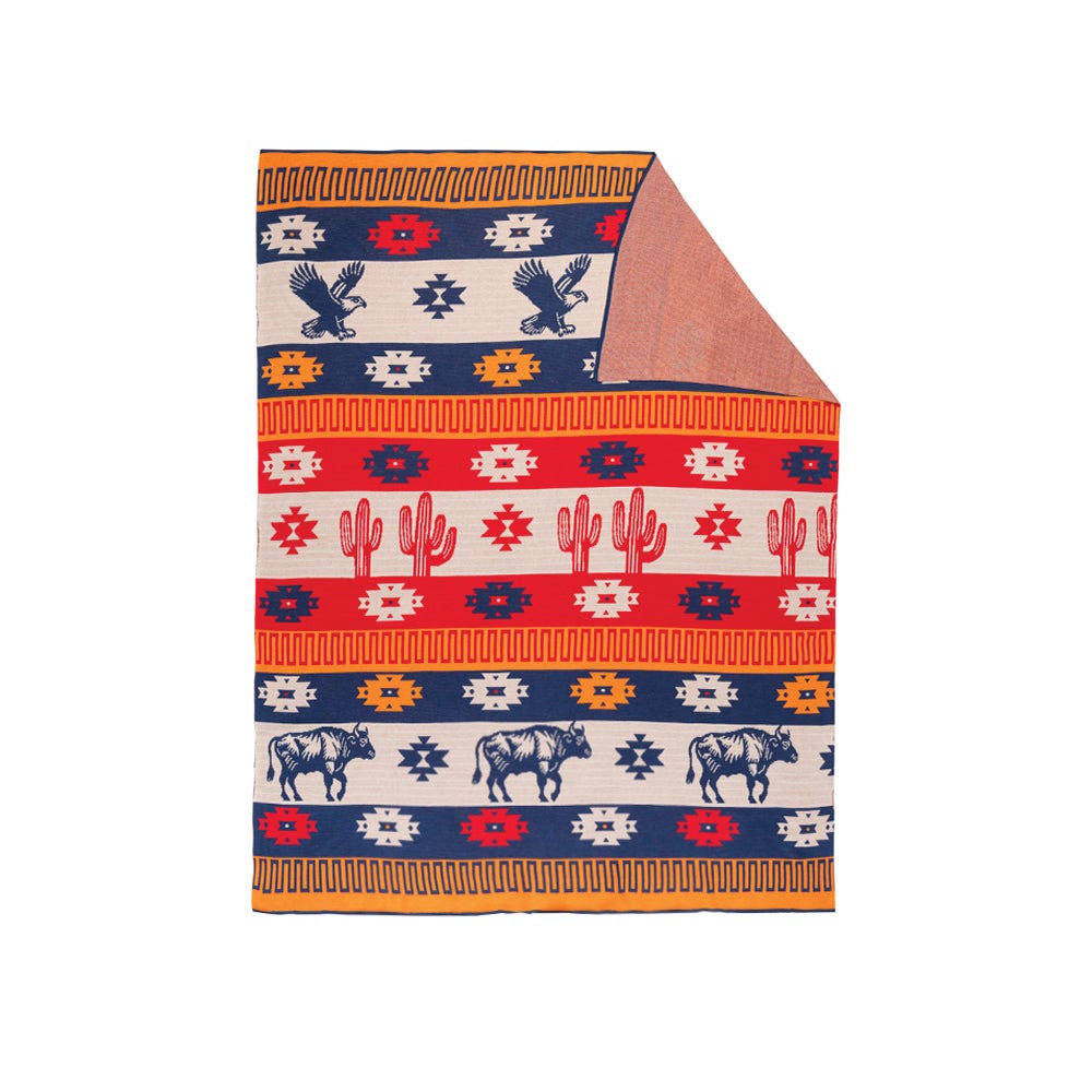 Myra Bag S-11457 Throw Blanket, 60 in L, 50 in W, Great Plains Legacy Pattern, Cotton, Blue