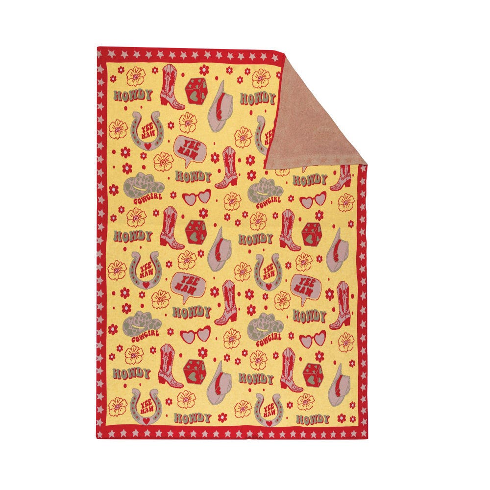 Myra Bag S-11460 Throw Blanket, 60 in L, 50 in W, Howdy and Yeehaw Ya'll Pattern, Cotton