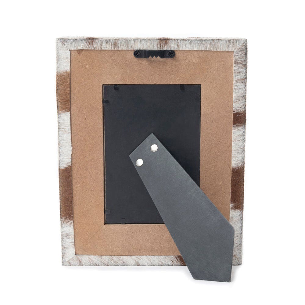 Myra Bag S-11943 Photo Frame, 8 in W, Hairon/Leather/Wood, Brown/White