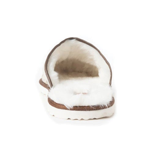 Myra Bag Swift Ridge House Series S-11998-8 Slippers, 8, Brown/White, Cowhide/Hairon