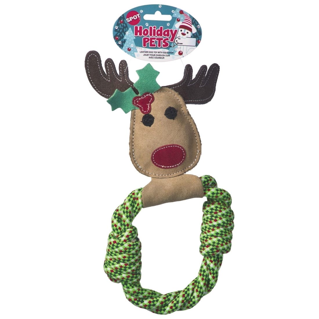 Spot 54936 Dog Toy, 11 in, Squeaker, Holiday Dura Fuse Reindeer, Assorted