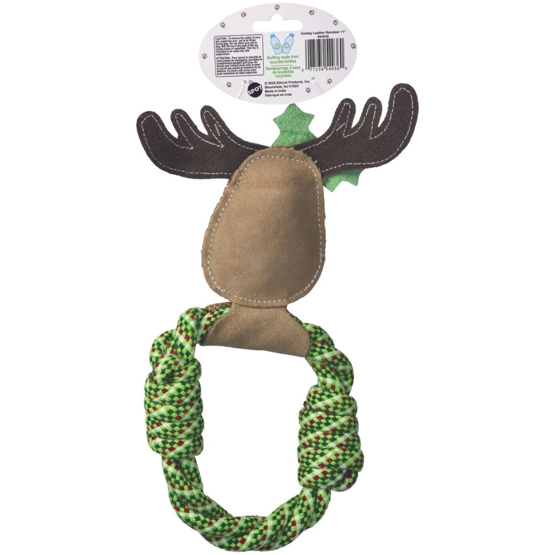 Spot 54936 Dog Toy, 11 in, Squeaker, Holiday Dura Fuse Reindeer, Assorted
